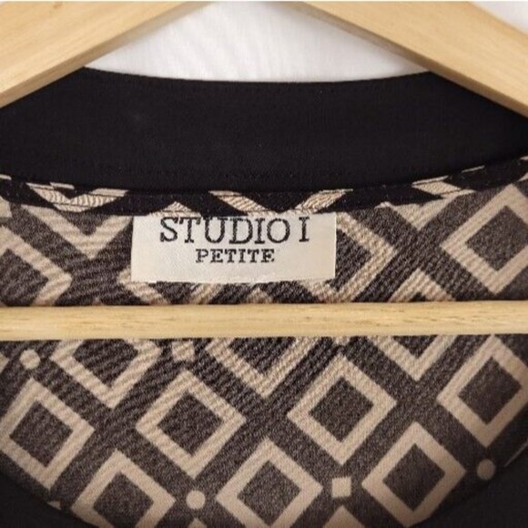Studio I Dress And Jacket Black And Cream Geometric Pattern Petite Small - Picture 8 of 11